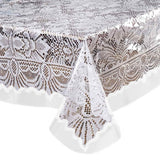 White lace tablecloth with intricate floral patterns and scalloped edges. #whtbkgd