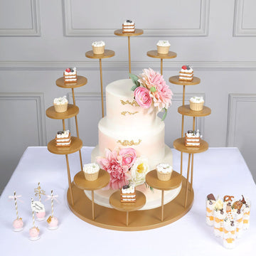 29" Tall Gold Metal Grand Cake Stand, 12-Arm Tiered Dessert Display Holder