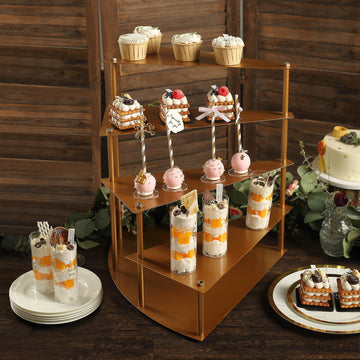 17" Tall 4-Tier Gold Metal Spiral Stairway Step Cake Pedestal Stand, Dessert Cupcake Display Tray