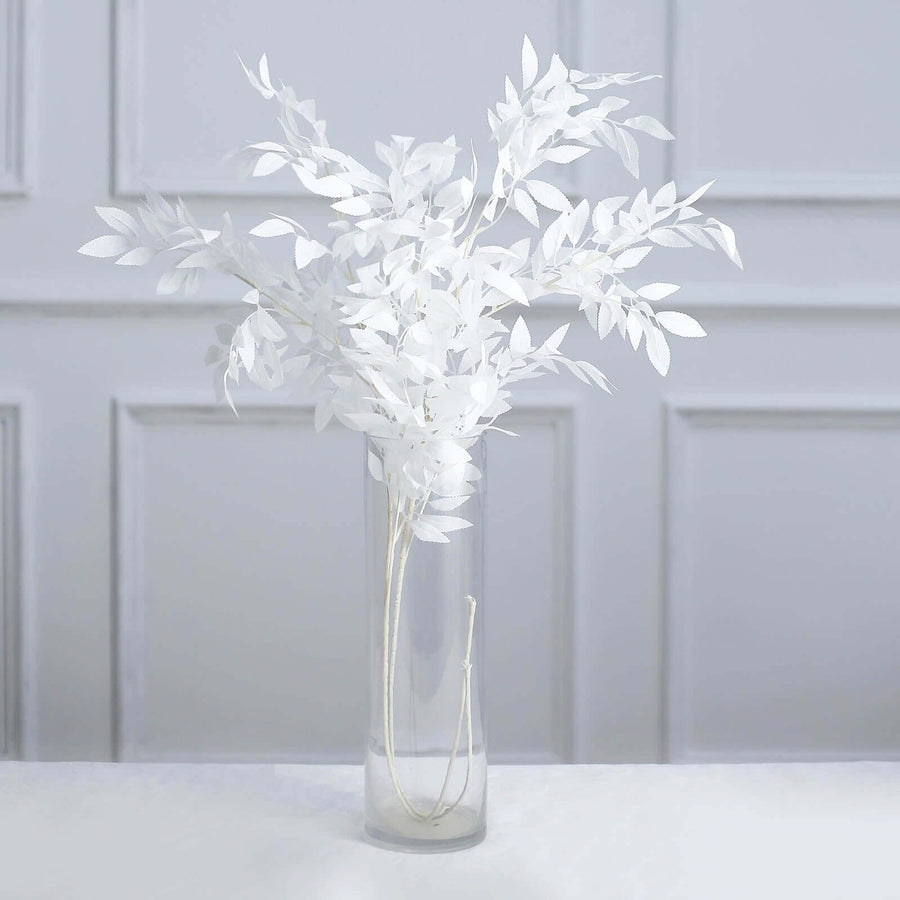 2 Bushes | 42inch Tall White Artificial Silk Beech Leaf Branches, Faux Plant Stem Vase Fillers