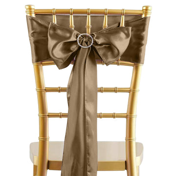 5 Pack Taupe Satin Chair Sashes - 6"x106"