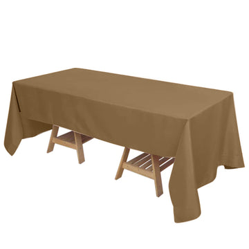 72"x120" Taupe Seamless Polyester Rectangle Tablecloth, Reusable Linen Tablecloth