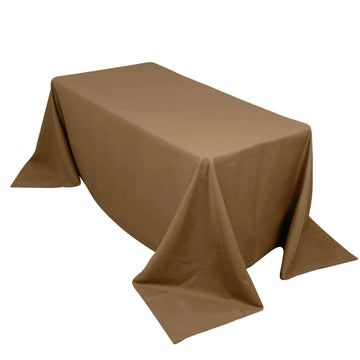 90"x132" Taupe Seamless Polyester Rectangular Tablecloth for 6 Foot Table With Floor-Length Drop