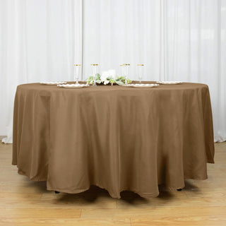 Elevate Your Event Decor with the Taupe Seamless Polyester Round Tablecloth