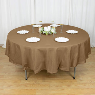 Elevate Your Event with the 90" Taupe Seamless Polyester Round Tablecloth