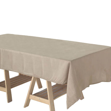 60"x102" Taupe Seamless Rectangular Tablecloth, Linen Table Cloth With Slubby Textured, Wrinkle Resistant