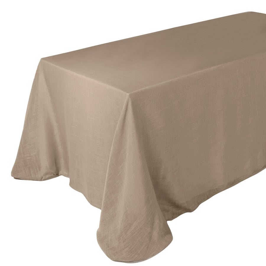 90inch x 132inch Taupe Rectangular Tablecloth, Linen Table Cloth With Slubby Textured, Wrinkle Resis