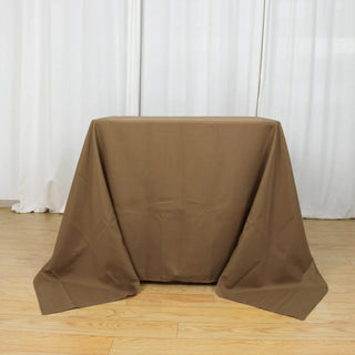 Elevate Your Event Decor with the Taupe 90"x90" Seamless Square Polyester Tablecloth