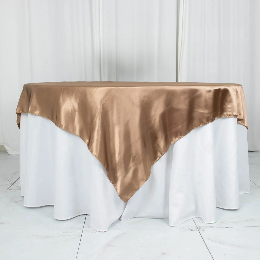 72"x72" Taupe Smooth Satin Square Table Overlay