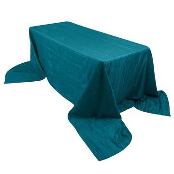 90"x156" Teal Accordion Crinkle Taffeta Seamless Rectangular Tablecloth for 8 Foot Table With Floor-Length Drop