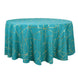 120inch Teal Round Polyester Tablecloth With Gold Foil Geometric Pattern