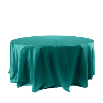 120" Teal Seamless Satin Round Tablecloth