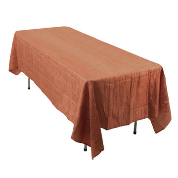 60"x102" Terracotta (Rust) Accordion Crinkle Taffeta Seamless Rectangle Tablecloth
