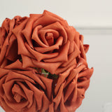 24 Roses 5inch Terracotta (Rust) Artificial Foam Flowers With Stem Wire and Leaves#whtbkgd