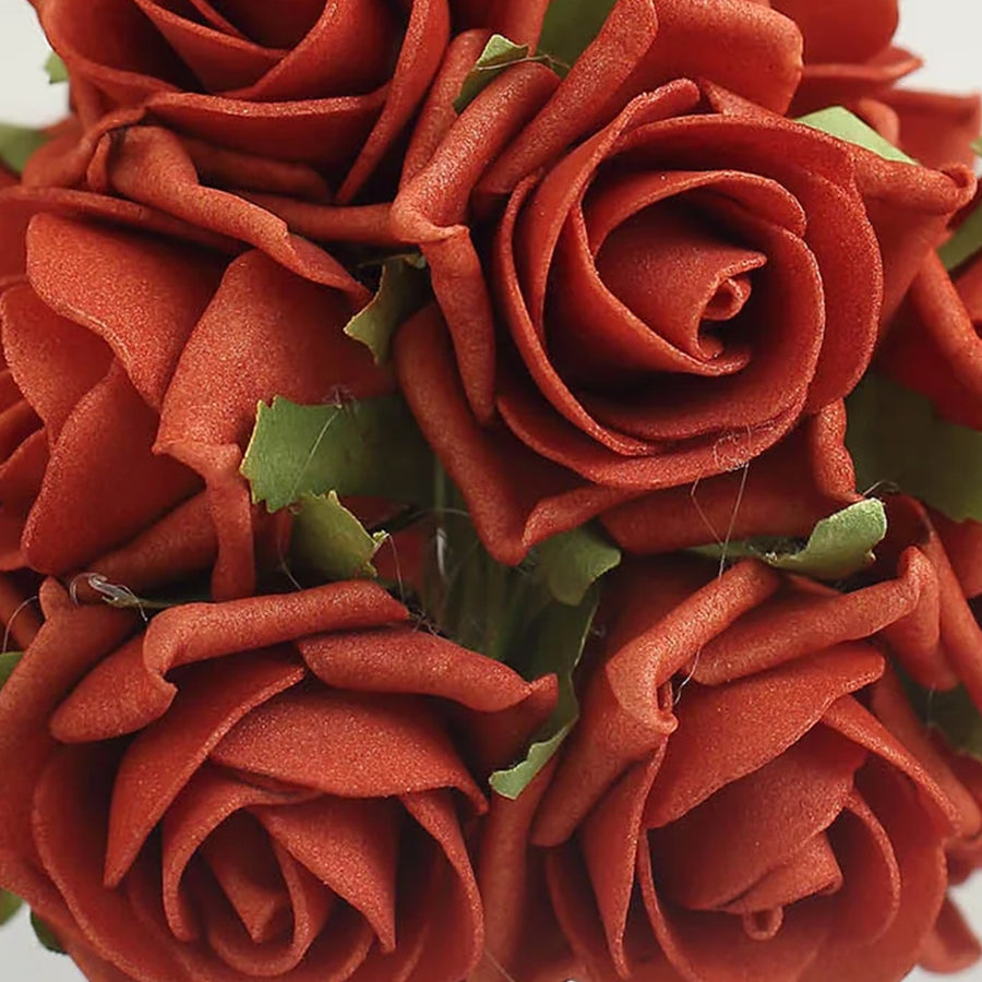 24 Roses 2inch Terracotta (Rust) Artificial Foam Flowers With Stem Wire and Leaves#whtbkgd