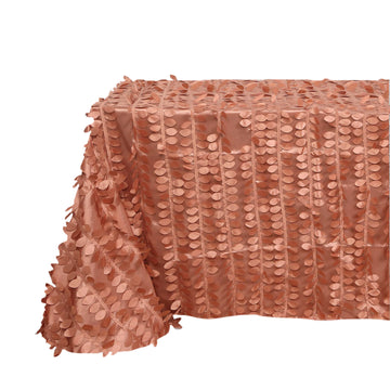 90"x156" Terracotta (Rust) 3D Leaf Petal Taffeta Fabric Seamless Rectangle Tablecloth