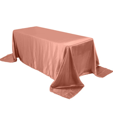 90"x132" Terracotta (Rust) Satin Seamless Rectangular Tablecloth for 6 Foot Table With Floor-Length Drop