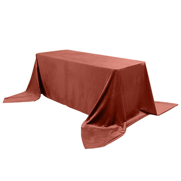 90"x156" Terracotta (Rust) Seamless Premium Velvet Rectangle Tablecloth, Reusable Linen
