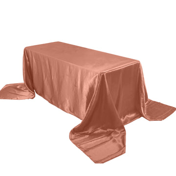90"x156" Terracotta (Rust) Seamless Satin Rectangular Tablecloth for 8 Foot Table With Floor-Length Drop