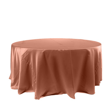120" Terracotta (Rust) Seamless Satin Round Tablecloth for 5 Foot Table With Floor-Length Drop