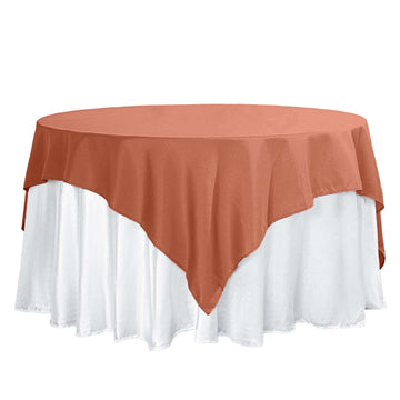 70" Terracotta (Rust) Square Seamless Polyester Table Overlay, Washable Linen Table Overlay