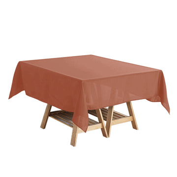 54" Terracotta (Rust) Square Seamless Polyester Tablecloth, Reusable Linen