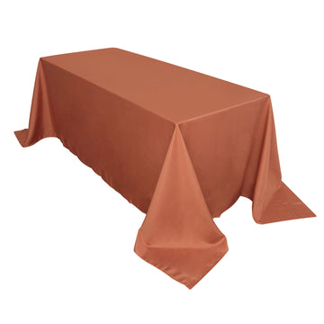 90"x132" Terracotta (Rust) Seamless Polyester Rectangular Tablecloth for 6 Foot Table With Floor-Length Drop