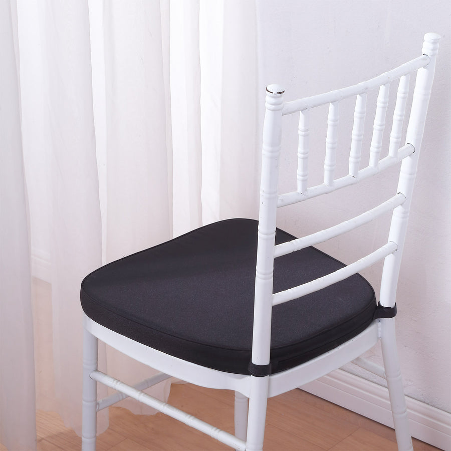 2inch Thick Black Chiavari Chair Pad, Memory Foam Seat Cushion With Ties and Removable Cover