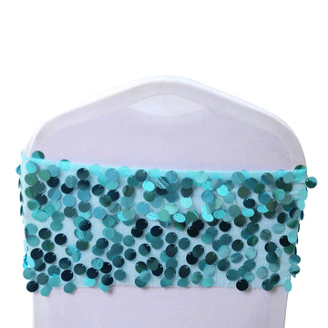 5 Pack | 13"x10" Turquoise Big Payette Sequin Chair Sash Bands