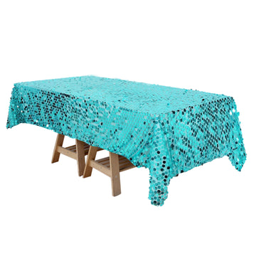 60"x102" Turquoise Seamless Big Payette Sequin Rectangle Tablecloth
