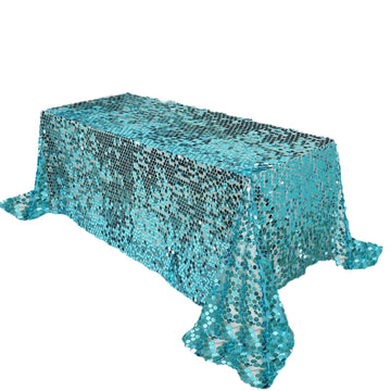 90"x132" Turquoise Seamless Big Payette Sequin Rectangle Tablecloth