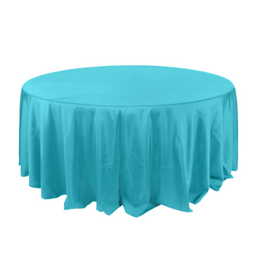 132" Turquoise Seamless Polyester Round Tablecloth for 6 Foot Table With Floor-Length Drop