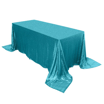 90"x132" Turquoise Seamless Premium Sequin Rectangle Tablecloth