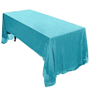 60"x126" Turquoise Seamless Premium Sequin Rectangle Tablecloth