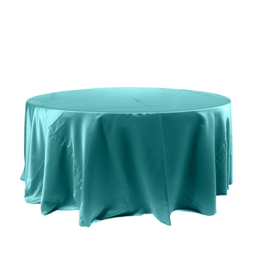 120" Turquoise Seamless Satin Round Tablecloth for 5 Foot Table With Floor-Length Drop