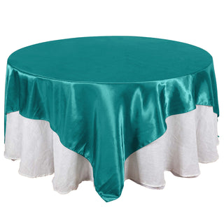 Turquoise Satin Table Overlay for Stunning Event Decor