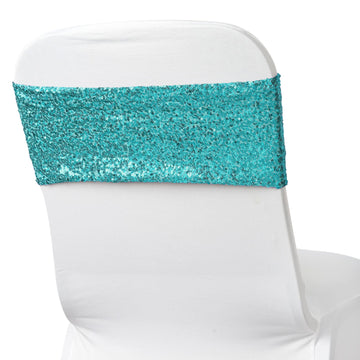 5 Pack 6"x15" Turquoise Sequin Spandex Chair Sashes Bands