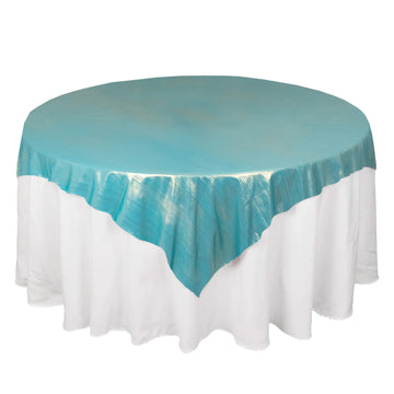 72"x72" Turquoise Shimmer Sequin Dots Square Polyester Table Overlay, Wrinkle Free Sparkle Glitter Table Topper