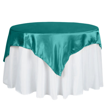 60"x60" Turquoise Square Smooth Satin Table Overlay