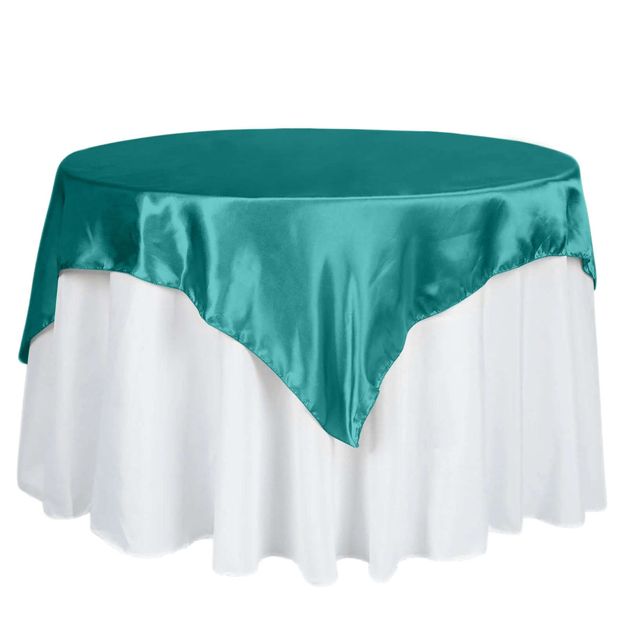 60inch x 60inch Turquoise Seamless Satin Square Tablecloth Overlay