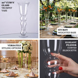 Curvy glass trumpet vase with elegant silhouette and sturdy weighted base.