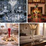 Elegant glass vases filled with seasonal decor for festive table settings.