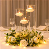 Premium Glass Cylinder Vase Set of 3 – Clear Vases for Flowers, Candles & Table Centerpieces