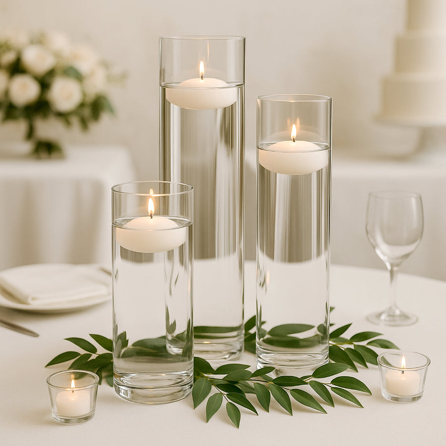 Premium Glass Cylinder Vase Set of 3 – Clear Vases for Flowers, Candles & Table Centerpieces