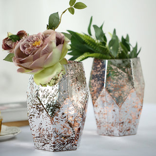 Elegant Silver and Rose Gold Pentagon Geometric Vases