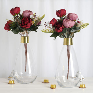 Elegant Clear Teardrop Glass Flower Vase with Gold Metal Top