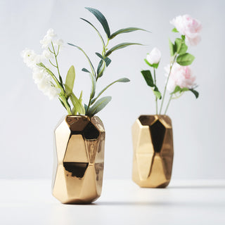 Elevate Your Décor with Metallic Gold Modern Geometric Cylinder Ceramic Vases