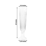 Tall, ridged champagne flute measuring 20 inches in height and 5.5 inches wide.