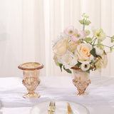 2 Pack Classic Roman Urn Style Amber Glass Pedestal Vases, 6.5inch Flower Vase Table Centerpieces