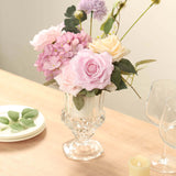 2 Pack Clear Glass Pedestal Flower Vases in Classic Roman Urn Style, 6inch Mini Floral Vase Table